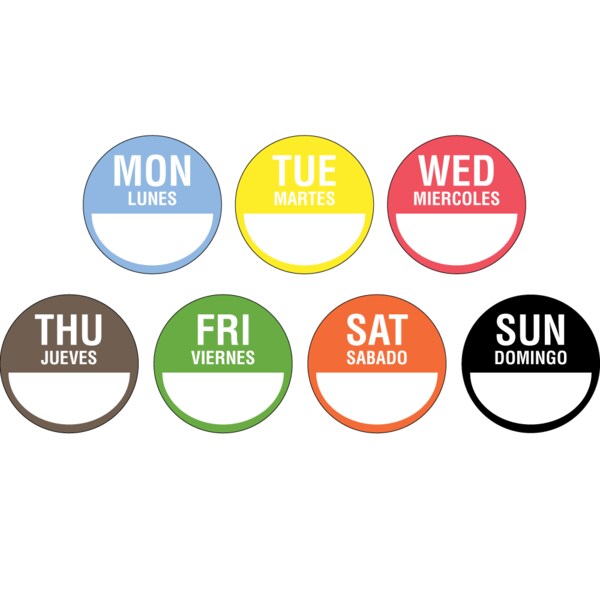 DaySpot Spanish Set - Monday thru Sunday 3" circle Assorted